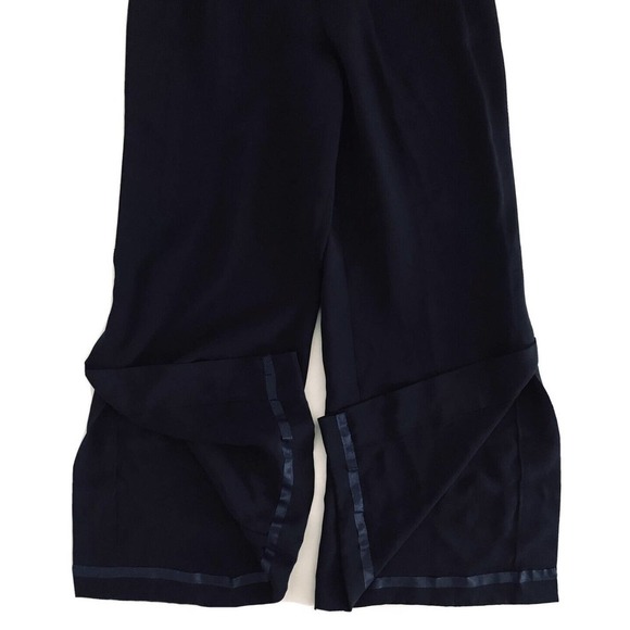 Escada | Wide Leg Slit Crop Pants Womens Size 44 Navy Blue Silk Loose Fit - Picture 6 of 12